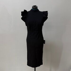 Lulu's Black Midi Dress with Ruffle Sleeves